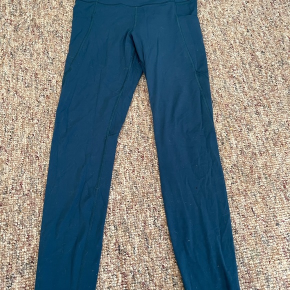 Athleta teal leggings with pockets medium salutation stash - Picture 2 of 3